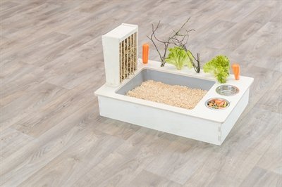 Trixie Voederstation Met Voerbak / Waterbak / Hooiruif Hout Naturel - Image 2