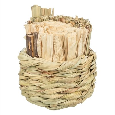 Trixie Mand Gras Met Hooi / Maisbladeren / Houten Stokjes 9X9X9 Cm