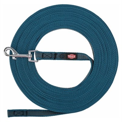 Trixie Hondenriem Sleeplijn Met Rubber Anti Slip Petrol Blauw S/M 10 Mtr X 1,5 Cm