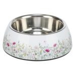Trixie Voerbak / Drinkbak Bloemmotief Rvs Wit / Meerkleurig 22X22X7,5 Cm